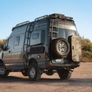 Mercedes Sprinter equipped with an Owl Vans rear door cargo carrier and bike rack system.